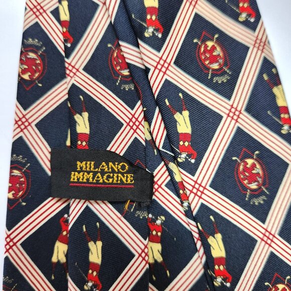 Milano Immagine Golf Necktie Men's Novelty Golfer and Crest Tie Blue White Red - Picture 5 of 6